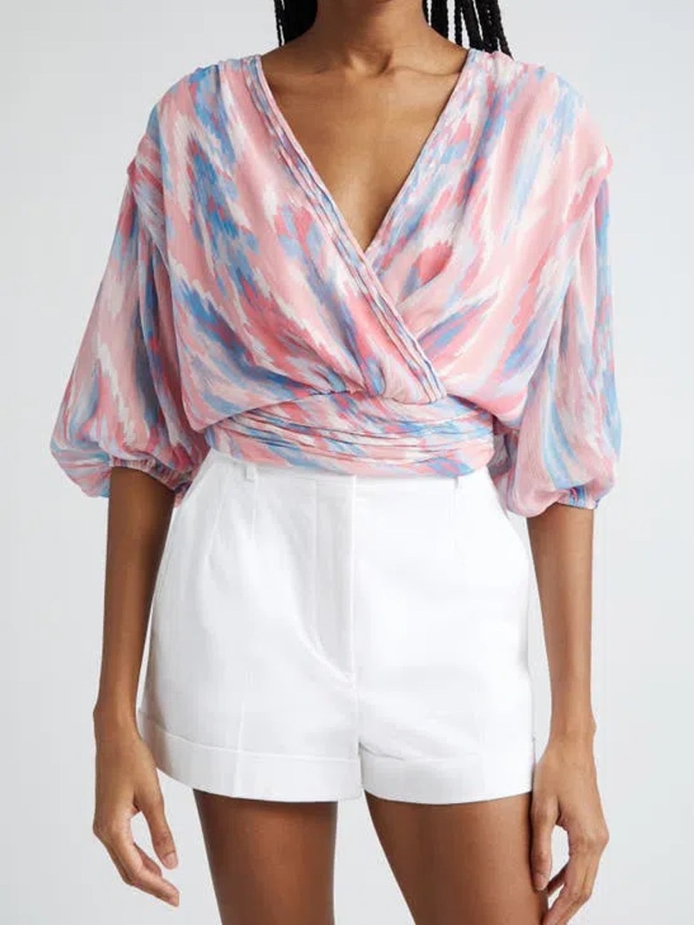 Ramy Brook Blaire Print Wrap Top In Vintage Pink Tulip Combo